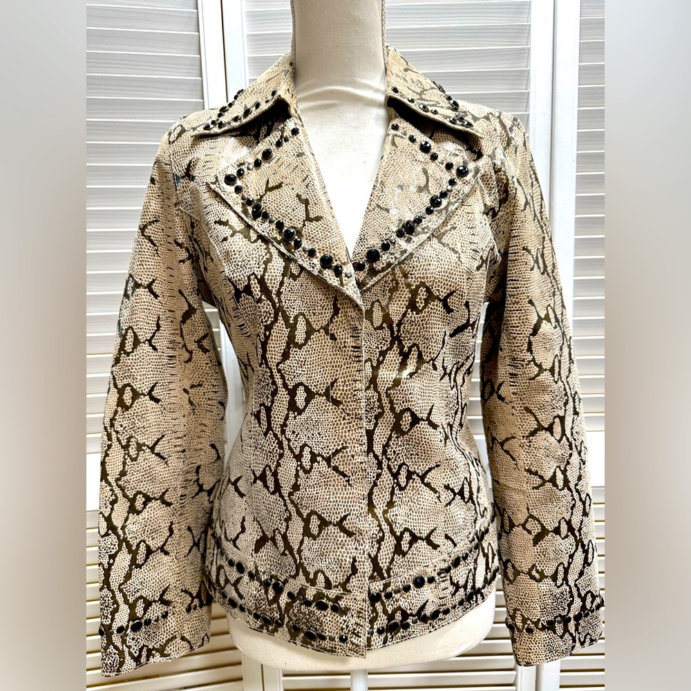 Pamala McCoy Leather Jeweled Snakeskin Jacket Size Extra Small.